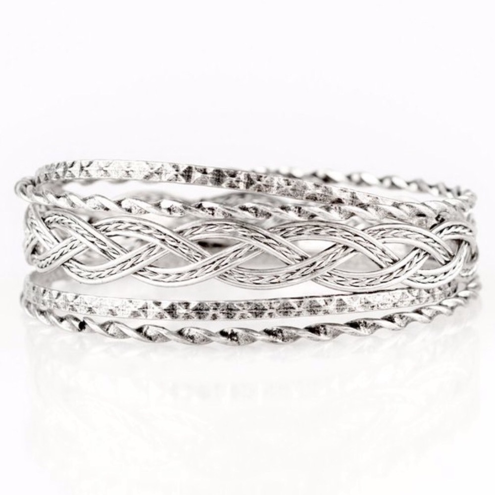 Silver Bangle Bracelet Set (5)